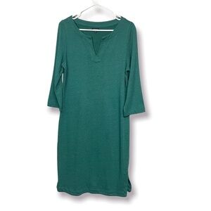 J. Peterman Green Knit V-Neck Long Sleeve Midi Dress Small